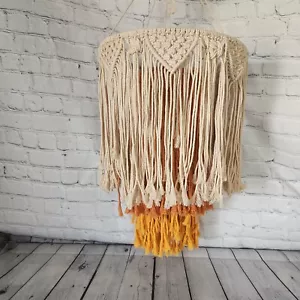 Macrame Tri Color Lampshade For Floor or Table Lamp Handmade Orange Yellow Cream - Picture 1 of 7