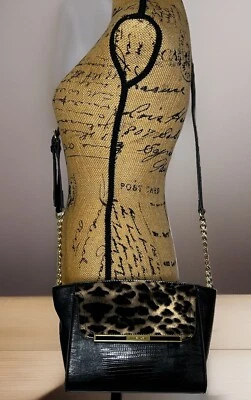 Bolso Bandolera Anne Klein Bolso de Mano Negro con Estampado de Leopardo Imitación Cuero ¡Afilado! Foto 1 de 4