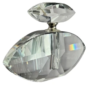 Botella de perfume de cristal ovalada Art Deco cortada a mano grande 5"h x 6,75"l x 1,25w 1lb 9oz - Imagen 1 de 8