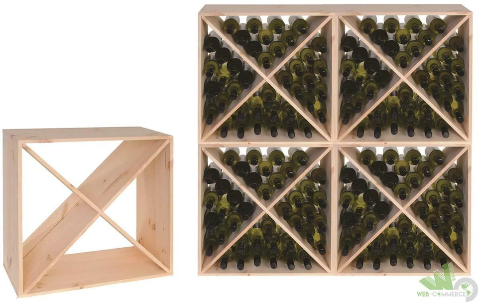 PORTABOTTIGLIE CUBO CROCE 24 POSTI 48X23X48 CM LEGNO MASSELLO MODULARE BOTTIGLIE - Immagine 1 di 1