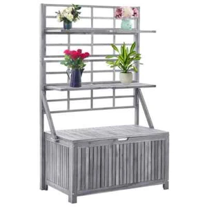 NNEVL Storage Box with Trellis Grey 99x55x160 cm Solid Acacia Wood - Picture 1 of 9