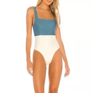Tularosa Neu mit Etikett Größe Small Mack One, einteiliger Badeanzug blau und creme - Bild 1 von 10