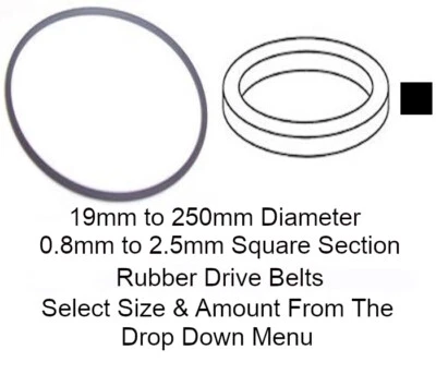 RUBBER DRIVE BELTS SQUARE TYPE FOR TAPE DECK CD DVD HI-FI VCR MULTI-LISTING ITEM - Image 1 of 3