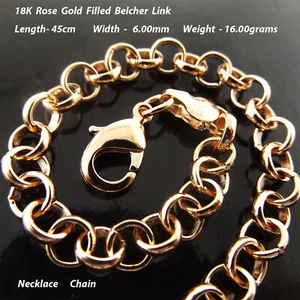 Necklace Real 18K Rose Pink Gold Filled Ladies Belcher Rolo Link Chain 45cm - Picture 1 of 3