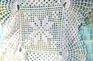 Vintage Hand Crocheted 17” Square Table Furniture Scarf Cover FREE SHIP - Picture 1 of 7