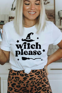 Funny Women's White T Shirt Halloween Witch Please! SZ Medium 8-10 NWOT  