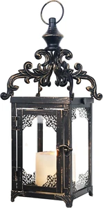 DECORKEY Candle Lantern Decorative Indoor & Outdoor, Large Vintage Metal Hanging - Picture 1 of 12