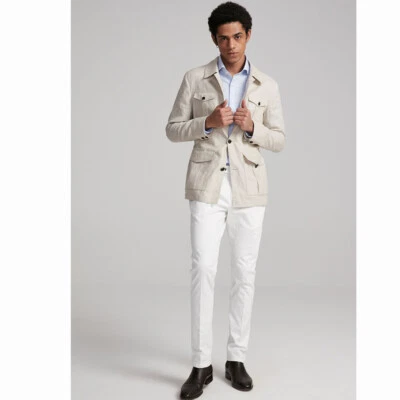 Винтажная льняная мужская куртка-сафари с несколькими карманами уличное хижинное пальто одежда для вечеринок - Изображение 1 из 4