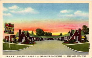 SALT LAKE CITY, UTAH - KEN RAY TOURIST LODGE - CURTEICH LINEN POSTCARD - Picture 1 of 2