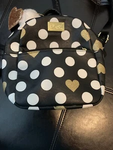 Preowned Luv Betsey Johnson Black Polka Dots With Hearts Mini Backpack - Picture 1 of 7