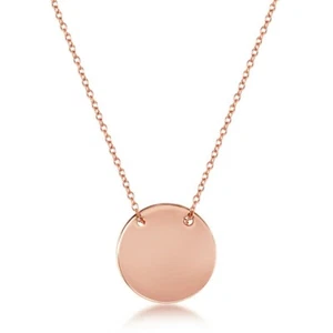 Sterling Silver Polished Engravable Disc Necklace - Rose Gold Plated - Picture 1 of 1