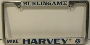Burlingame Mike Harvey Chrysler License Plate Frame Tag Embossed Metal Vintage - Picture 1 of 1