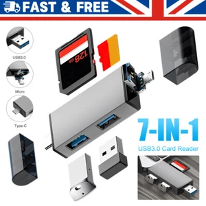 7-in-1 Type-C USB-C SD/Micro SD/SDHC/SDXC OTG Memory Card Reader PC Phone Tablet - Picture 1 of 15
