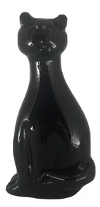 Schwarze Katze Briefbeschwerer Figur massiv schwarz Kunst Glas Skulptur 7" hoch Vintage - Bild 1 von 12