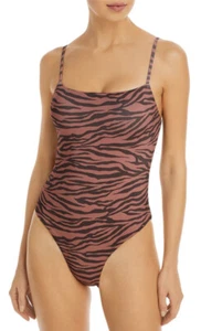 Traje de baño pequeño AQUA NUEVO CON ETIQUETAS cuello cuadrado estampado de guepardo tigre - Imagen 1 de 5