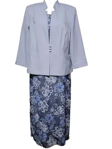 VTG 1980's MISS DORBY SLEEVELESS LONG FLORAL DRESS w BLUE DRESSY JACKET SIZE 16 - Picture 1 of 12