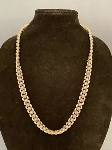Vintage Silver Beaded Necklace w/Rice Pearls, 28” - Picture 1 of 12