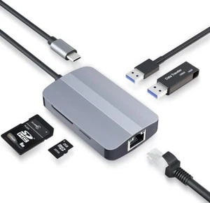 Type C to RJ45 Lan Port USB3.0 USB2.0 SD/TF Slots 5in1 Adapter Docking Station - Picture 1 of 9