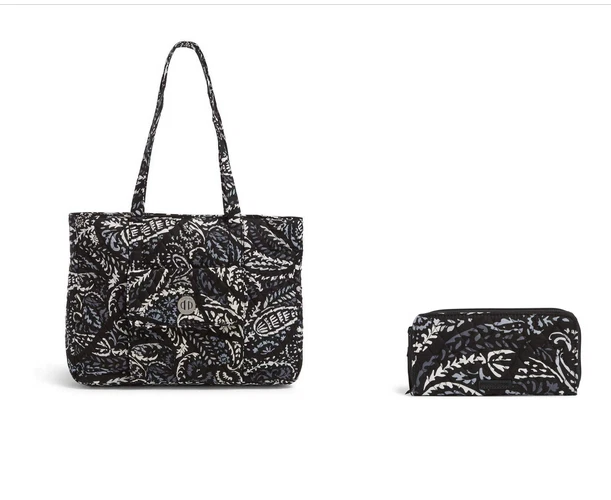 Vera Bradley Travel Turnlock Tote Bag Paisley Noir Shopping Carry on