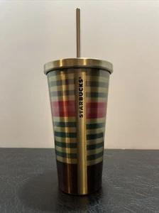 Starbucks 2014 Stainless Steel Tumbler Black Dot Stripe 16 oz Cup Mug - Picture 1 of 7