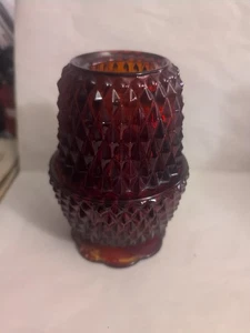Vintage Indiana Glass Fairy Angel Ruby Red Hobnail Candle Holder Footed Diamonds - Picture 1 of 2