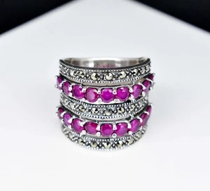 Unheated Natural Pink Ruby 7.99 Gm 925 Sterling Silver Beautiful Royal Ring US 8 - Picture 1 of 6