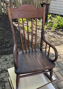 Antique Child’s Rocking Chair Horse Pressback Rocker Cane Seat Oak - Picture 1 of 10