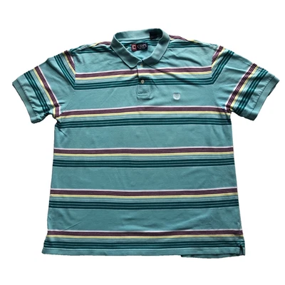 Vintage Chaps Polo Shirt Mens XL Blue Stripes Y2K Preppy Textured Retro Casual - Image 1 of 4