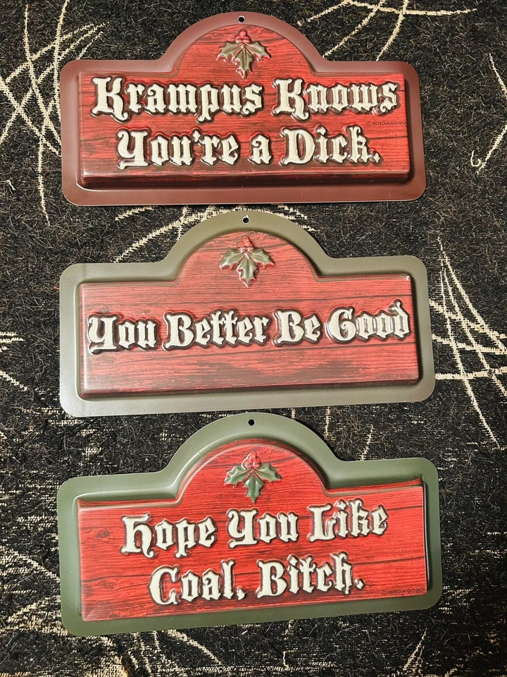 KRAMPUS PLAQUES RETRO A GOGO OFFENSIVE FUNNY STOCKING STUFFERS !  - Image 1 of 1
