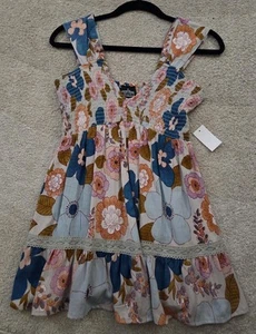 Angie Flowered Boho Tank V Neck Stretch M - Picture 1 of 4