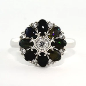 BLACK OPAL AND .925 SILVER RING, SIZE 8, QUALITY, 50% OFF SALE, J43 - Picture 1 of 4