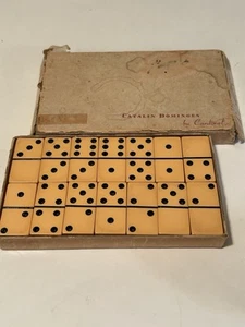 Baquelita vintage Catalin Dominoes de Cardinal Butterscotch #500 caja original - Imagen 1 de 14