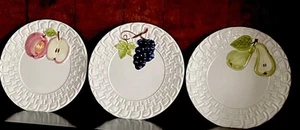 3 VINTAGE Sanor Ceramica Portugal Salad Plates White Embossed Fruit Basket Weave - Picture 1 of 5