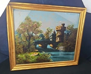 Vintage Reverse Painting on Glass Framed English Castle Russell 27.5" X 23.5" - Picture 1 of 14