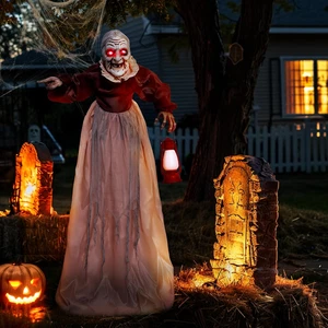 Halloween Animatronics Strega a grandezza naturale spaventoso Prop attivato inquietante illumina occhi - Foto 1 di 7