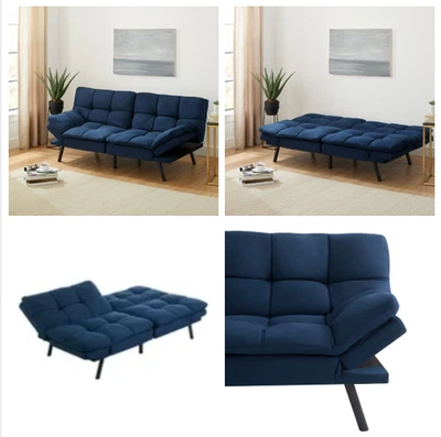 Mainstays пена с эффектом памяти футон синий искусственная замша ткань спальное место диван диван крылатый рычаг - Изображение 1 из 4