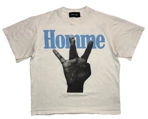 Homme + Femme Shirt Twisted Fingers Tee Men’s L White Baby Blue Double Sided - Picture 1 of 8