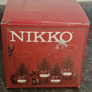 Vintage Nikko Christmas Tree Glasses Set 4 Happy Holidays Tumblers Highball 12oz - Picture 1 of 8
