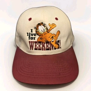 Cappello Garfield VINTAGE Live For Weekend Berretto SnapBack Marrone/Bianco Cartone Animato - Foto 1 di 12