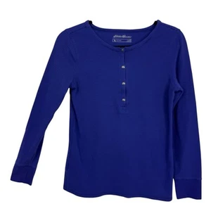 Eddie Bauer Thermo Henley Top Damen Gr. Medium Lila Baumwolle LS Waffelstrick - Bild 1 von 8
