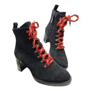 Aquatalia Isotta Black Suede Block Heel Moto Inspired Booties Womens Size 11 - Picture 1 of 12