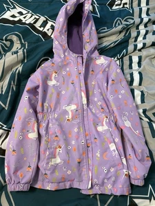 Kids Purple Unicorn Raincoat Jacket little girls size 5/6, Zip Up Hood - Picture 1 of 8