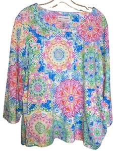 Alfred Dunner Womens Colorful Floral Boho 2X Top Side Rushing Studded Neckline - Picture 1 of 7