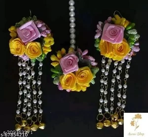 Jawaharat Floral Ohrring und Floral Tikka Combo Festtage Schmuck Set D - Bild 1 von 7