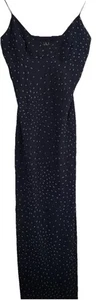 Elegant Nicole Miller Navy Long Blue Evening Dress Beaded Button Close Sz 4 USA - Picture 1 of 6