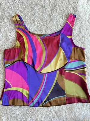 Regata cropped vintage feminina cetim psicodélico colorido ousado redemoinho 12 retrô geométrico - Imagem 1 de 4