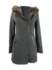 Maralyn & Me Juniors Size M Asymmetrical Zip Faux Fur Trim Hooded Coat Gray