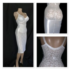 38 D NOS VTG Satin Lace Bra Girdle Full Slip Spandex One Piece Body Shaper