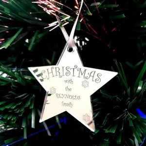 Star Personalised "Christmas with the Family" Christmas Tree Decoration Mirrored - Picture 1 of 4