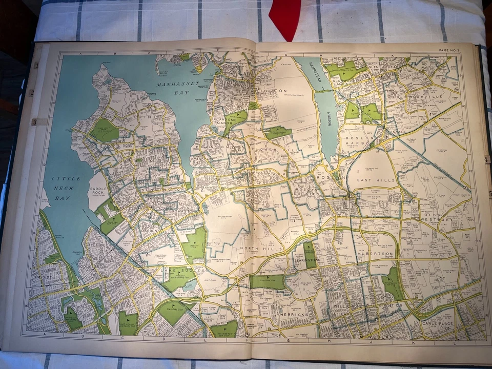 VINTAGE 1939 NASSAU LONG ISLAND NEW YORK MAP PORT WASHINGTON ROSLYN GREAT NECK - Image 1 of 1